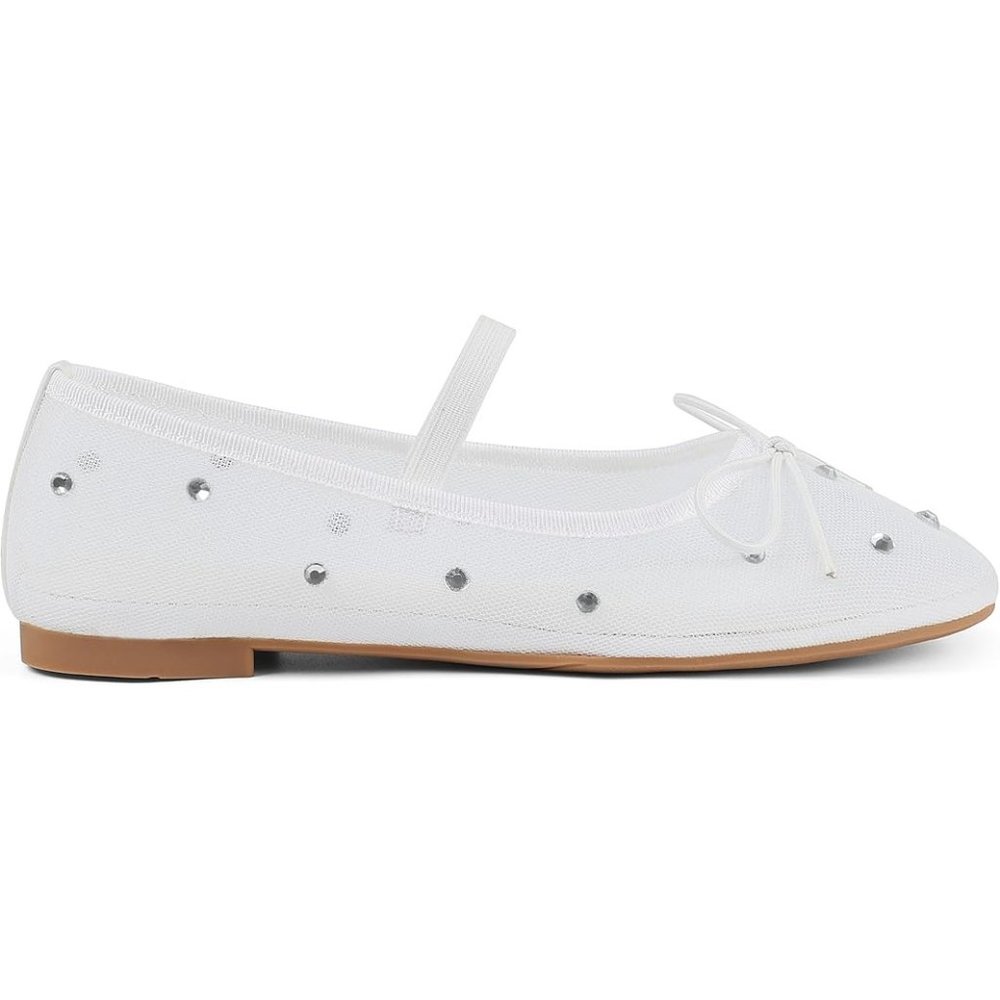 Miss Left Crystal-Embellished Mesh Flat Mary Jane Breathable Ballet Flats Ivory - Picture 3 of 6